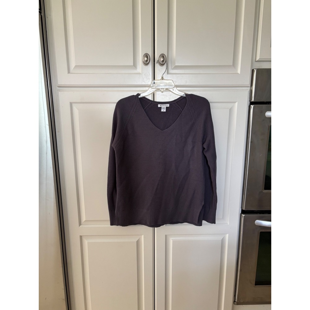 Athleta Womens Ribbed V-Neck Raglan Sweater ‎ Grey XS Long Sleeve Pullover